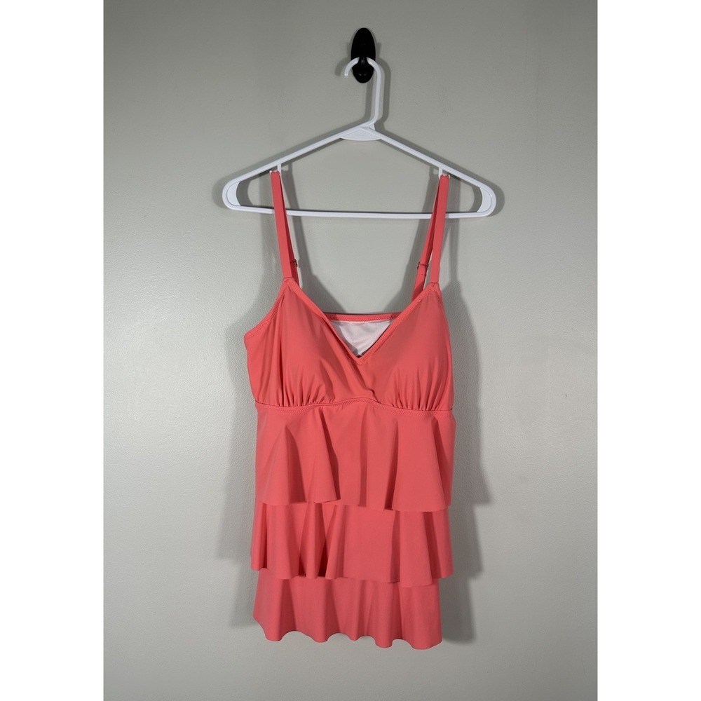Lands End Tankini‎ Top Womens 12 Pink Coral Tiered Beach Swim